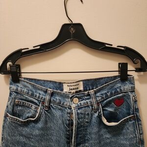 Reformation Blue Women's Jeans with Heart Detail ❤️